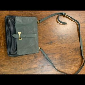Fossil blue crossbody bag real leather